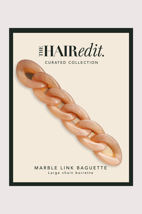 the hair edit marble link baguette large chain barrette in champagne marble in packaging
