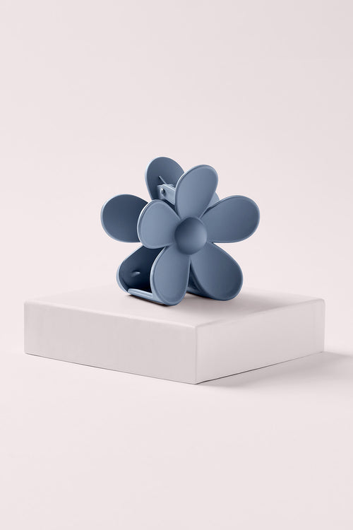 flower claw clip in slate blue on white box